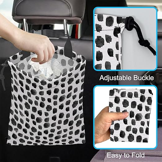 Car Trash Bag Hanging Black Dots Car Trash Can Waterproof Garbage Bag Hanging for Car Back Seat