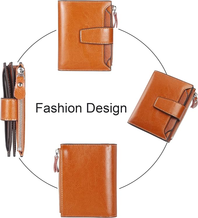 Lavemi Small Compact Women Wallet RFID Blocking Genuine Leather Bifold Purse with ID Windows