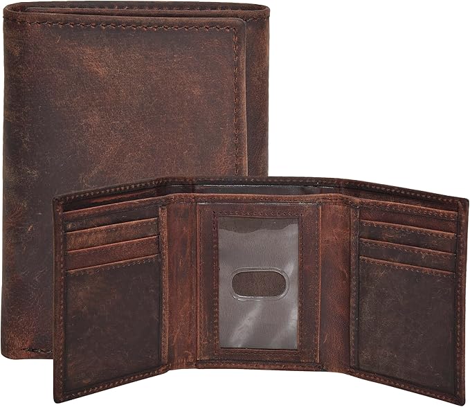 Tri fold Leather Wallet for Men with RFID | Slim Wallets for Men with 1 ID and 6 Credit card slots | Front Pocket Minimalist