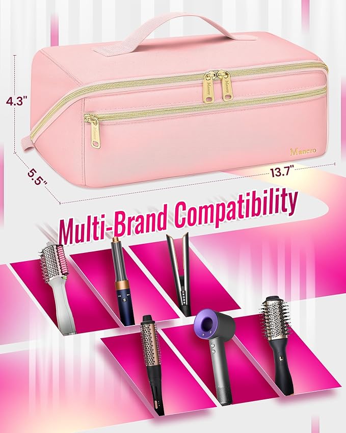 Mancro Hot Hair Tools Travel Bag with Separate Heat Resistant Mat, Large Capacity Wide-open Pouch, Hair Accessories Organizer for Flat Irons, Straighteners, Curling Iron,Travel Essentials for Women