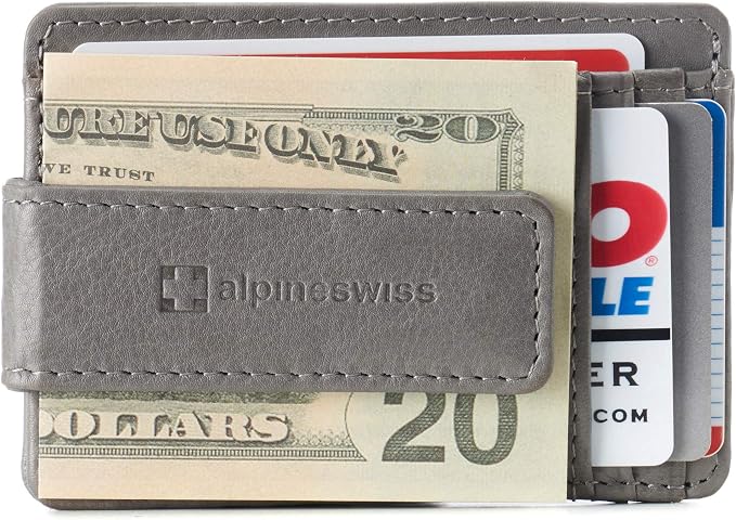 alpine swiss Harper Mens RFID Slim Money Clip Front Pocket Wallet Minimalist Leather ID Card Holder | RFID