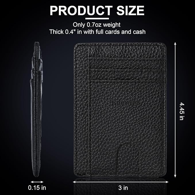 Hoewina Slim Wallet for Men, Credit Card Holder Wallet, Minimalist Design - RFID Blocking Front Pocket Leather Thin Wallet for Men and Women(Lichee Black)