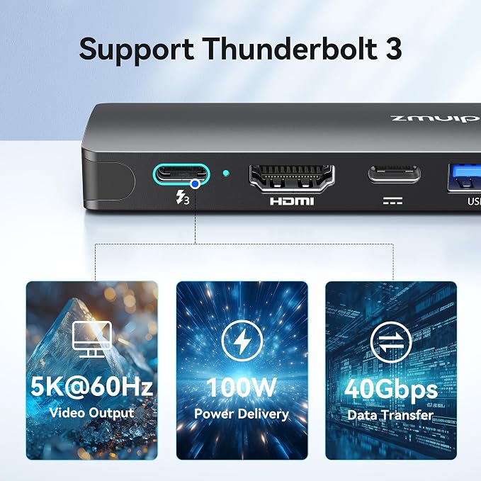 USB C Hub Adapter for MacBook Pro/Air M5 M4 M3 M2 M1 2025-2018 13" 15" 16", 8 in 2 MacBook Accessories Multiport Adapter Dongle with HDMI 4K, Thunderbolt 3, USB C&A Data Ports, SD/TF, Audio