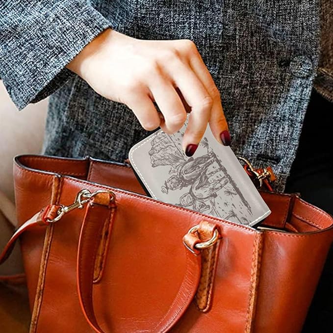 Western Desert Cowboy RFID Credit Card Holder Wallets Accordion for Women Leather Zipper Card Case Accordion Wallet for Ladies Girls