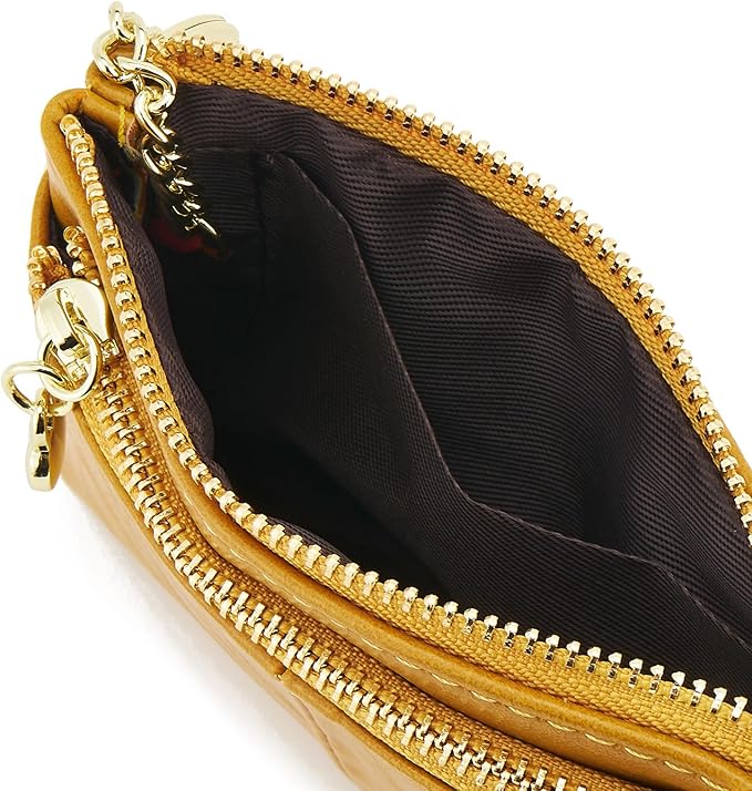 ZOOEASS Women PU Leather Zip Mini Coin Purse With Key Ring Triple Zipper Card Holder Wallet (Yellow)