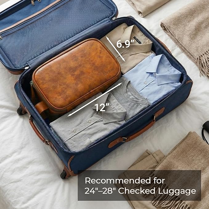 Elviros Toiletry Bag for Men, Large Travel Shaving Dopp Kit Water-resistant Bathroom Toiletries Organizer PU Leather Cosmetic Bags