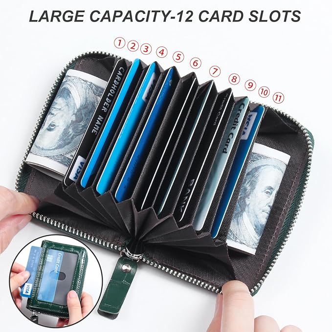 EcoVision Credit Card Holder RFID Card Case Wallet, Small Accordion Zipper Card Case Holder, Card Organizer Case for Women Men