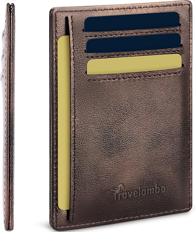 Travelambo 100% Genuine Leather Wallet for Men and Women, Slim Minimalist RFID Blocking Front Pocket Credit Card Holder with Gift Box(Galaxy Coffee)