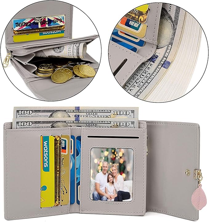 UTO RFID Wallet for Women PU Leather Leaf Pendant Card Holder Phone Checkbook Organizer Zipper Coin Purse | Leaf Pendant, Card Holder, Phone, Checkbook, Organizer, Zipper