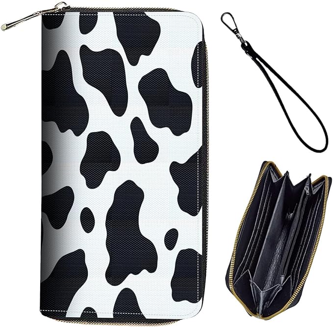 Bxgolkgd Womens Wallet, RFID Blocking Leather Wallet,Large Capacity Wallet Credit Card Holder PU Leather Ladies Clutch with Zipper Coin Pocket - Cute Cow Pattern