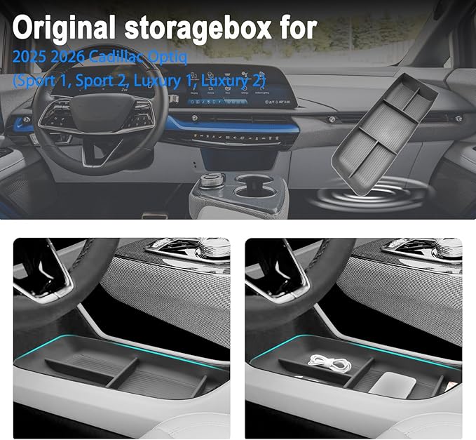 SHAOHAO 2 Pcs for 2025 2026 Cadillac Lyriq Under Console Organizer for 2023 2024 2025 2026 Cadillac Lyriq Accessories (Sport/Tech/Luxury) Lower Organizer & Cup Holder Space Expand Tray Easy Removal