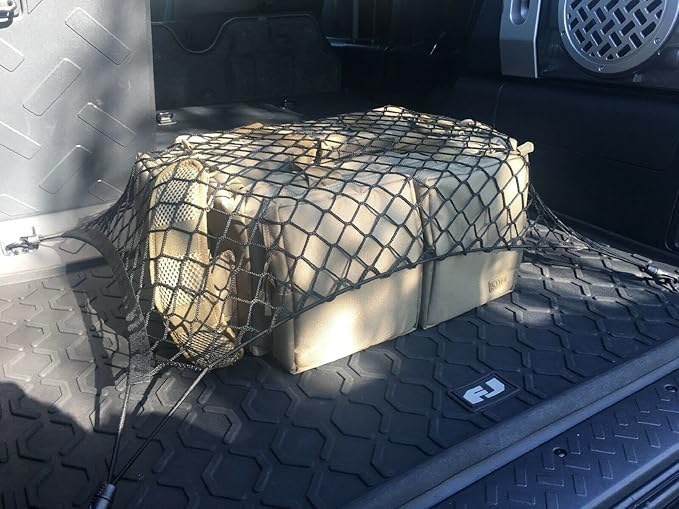 Car Trunk Floor Style Cargo Net - Made and Fit 100% Specific Vehicle for TOYOTA FJ CRUISER 2007-2014 - Elastic Mesh Storage Organizer - Premium Accessories -Trunk Luggage Netting for Toyota FJ Cruiser