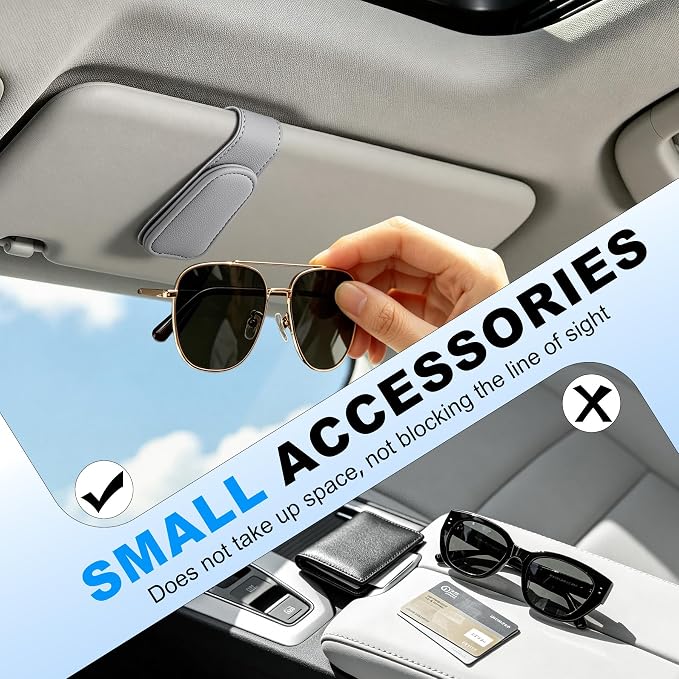 Sunglass Holder for Car Visor Magnetic Leather Visor Sunglasses Clip Eyeglass Hanger Clip for Car Sun Visor Grey 1 Pack