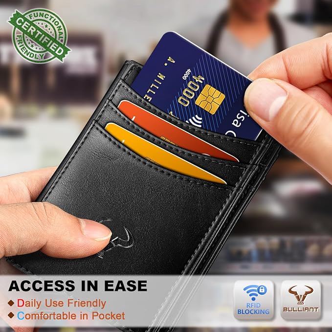 BULLIANT Slim Wallet For Men 12Cards,Magnetic Flip Build-in Money Clip Airtag Compatible-RFID Blocking