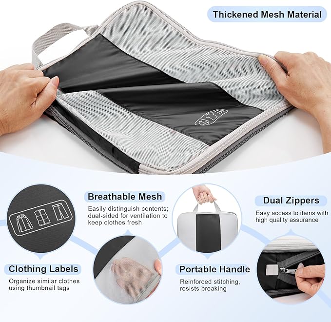 10 Set Compression Packing Cubes for Travel Essentials,Compressible Expandable Packing Cubes for Suitcase,OlarHike Luggage Organizer Bags for Travel,Handy Helper for Organizing Clothes(Black)