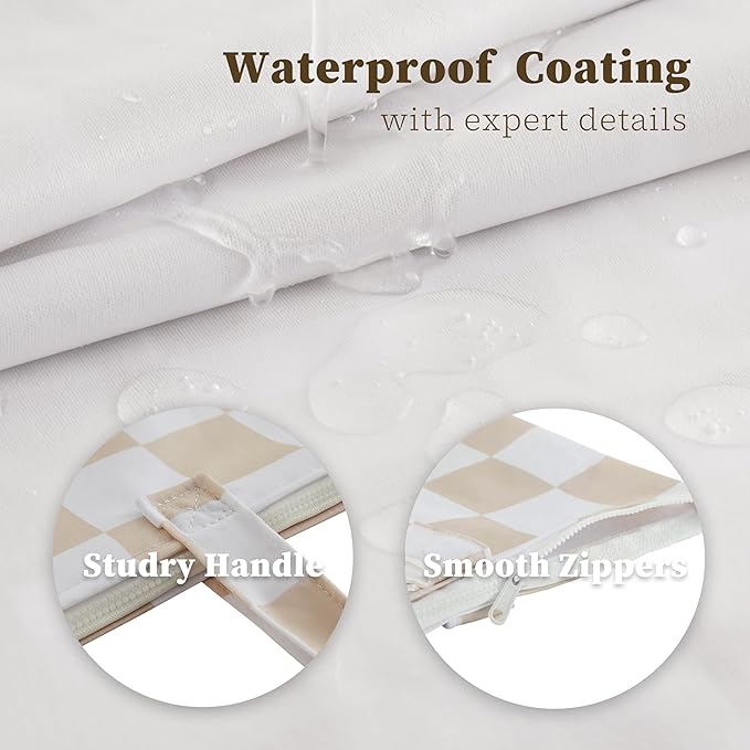 Ohocut Checkered 2 Pcs Large Travel Laundry Bags for Dirty Clothes, Aesthetic Trendy Waterproof Washable Laundry Bag with Handle for Travel, Gym, Swimming Pool, Beige