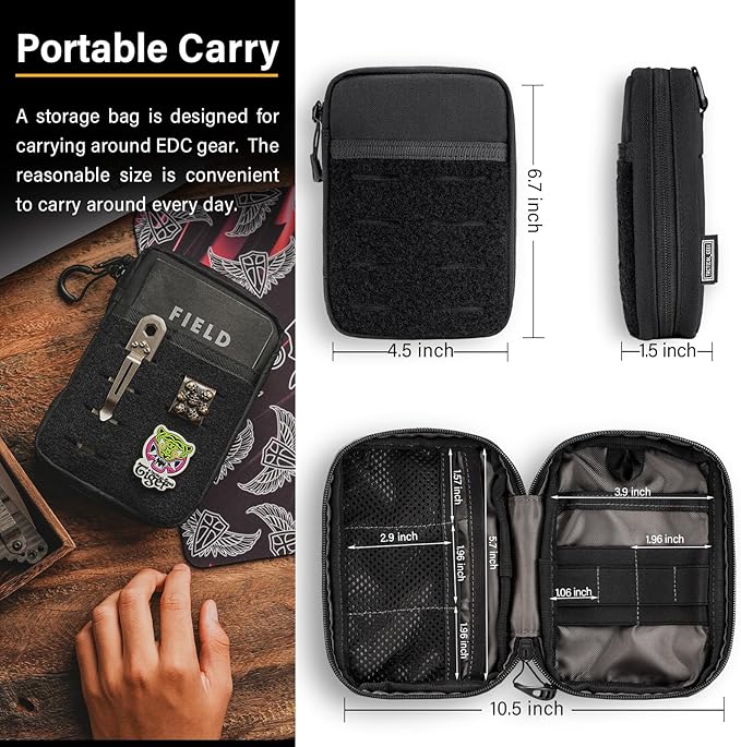 TACTICAL GEEK EDC Compact Waist Pocket Pouch, Men EDC Pouch Organizer, Multi-Purpose Molle Tool Pouch for Multitools, Utility Tool Organizer Bag for Daily Essentials Carry (Block E3.0-BK)