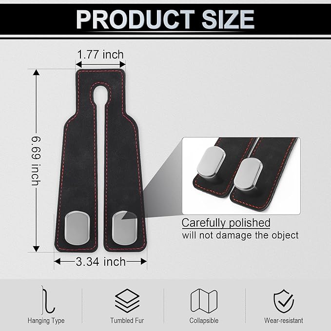 LivTee Headrest Purse Hook for Car, Seat Hook Hangers Storage Organizer for Bags and Coats Holder, Upgrade Leather Double Hook and Mobile Phone Holder for Universal Vehicle Car Accessories(Black-2PCS)