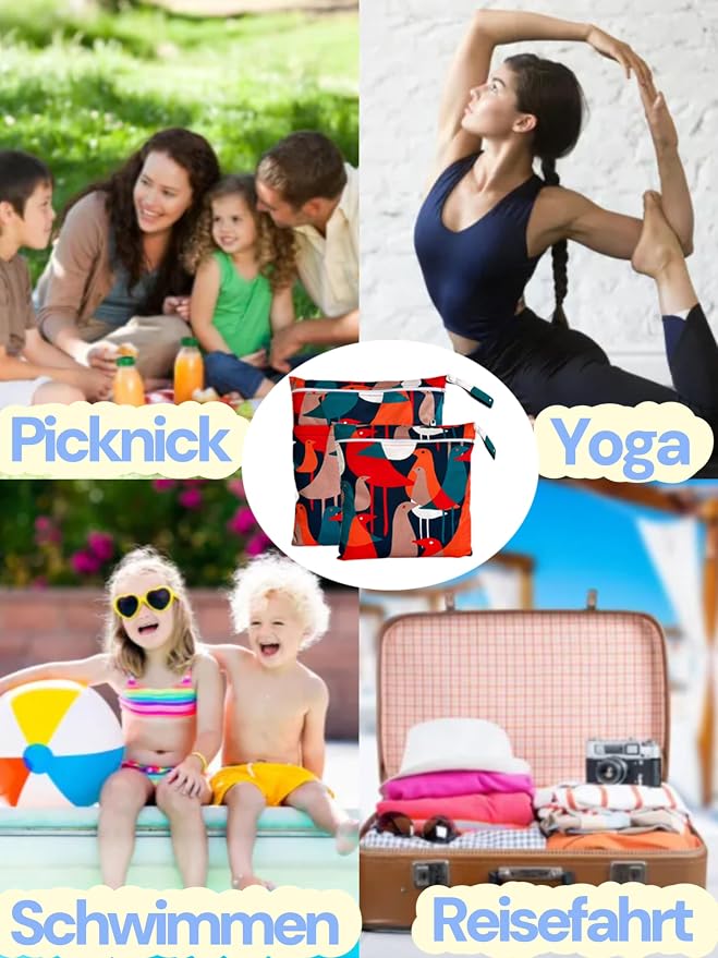Wet Dry Bag for Cloth Diapers, 2PCS Waterproof Reusable Wet Bag with Zippered Pockets, Washable, Reusable for Travel, Beach, Pool, Stroller, Diapers, Dirty Gym Clothes, Swimsuits, 14x12In & 12x11In
