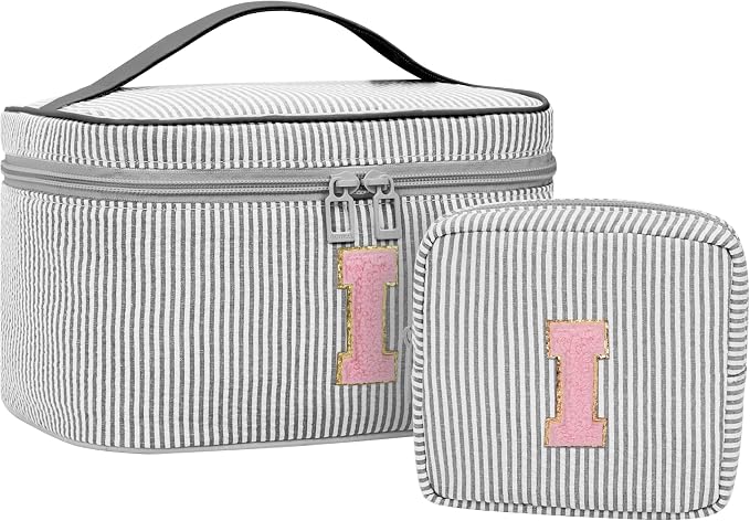 MONSTINA Initial Makeup Bag for Graduation Gifts for Girls Teen Girls|Personalized Graduation Gifts for Her|Monogram Initial Black Makeup Bag for Women Trendy Stuff Graduation Party Favor,Black I