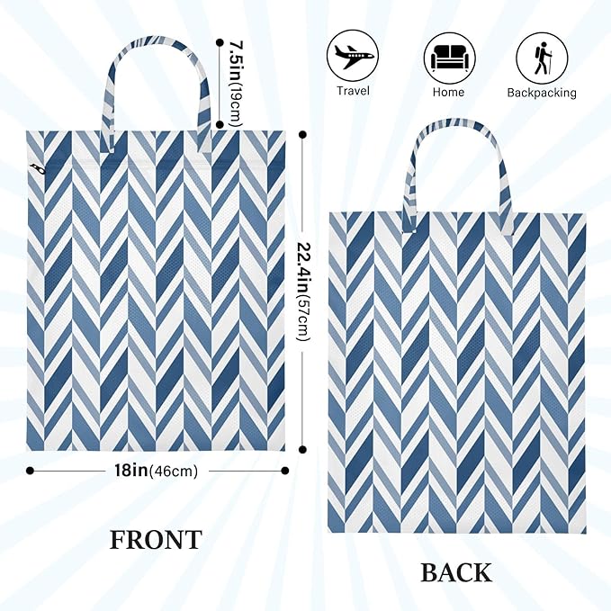 Travel Laundry Bags 2 PC Wet Dry Bag with Handle Dirty Clothes Organizer for Swimsuits Beach Camping Waterproof Washable Navy Blue Herringbone