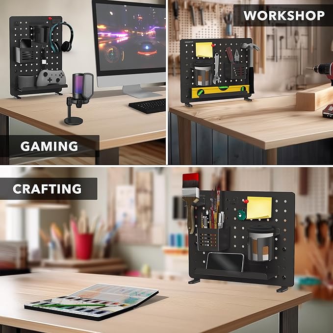Mount-It! Clamp-On Pegboard Organizer | Adaptable Desk Storage for Home Office, Gaming & Crafting | Easily Organize Essentials with Shelf, Cup Holder & Hooks (Black)