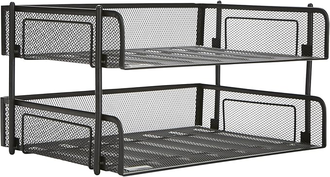 Mind Reader 2-Tier Stackable Paper Tray, Desktop Organizer for Letter-Size Documents, Office File Storage, Metal Mesh, Set of 2, Black