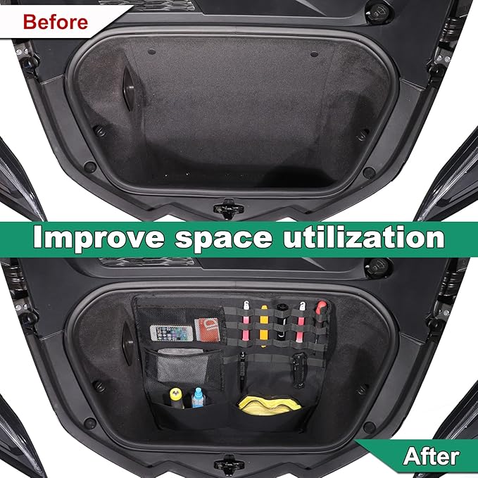 TOYCIDFG Front Trunk Organizer and Storage Bag Compatible with Corvette C8 2020-2025 Multi-Pocket Travel Waterproof and Heavy Duty Wall Mount