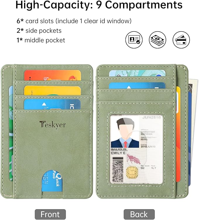 Teskyer Slim Wallet for Men, Minimalist Front Pocket RFID Blocking Leather Wallet Credit Card Holder for Men & Women