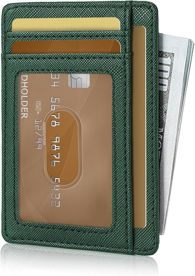 Hoewina Slim Wallet for Men, Credit Card Holder Wallet, Minimalist Design - RFID Blocking Front Pocket Leather Thin Wallet for Men and Women（Cross Dark Green）
