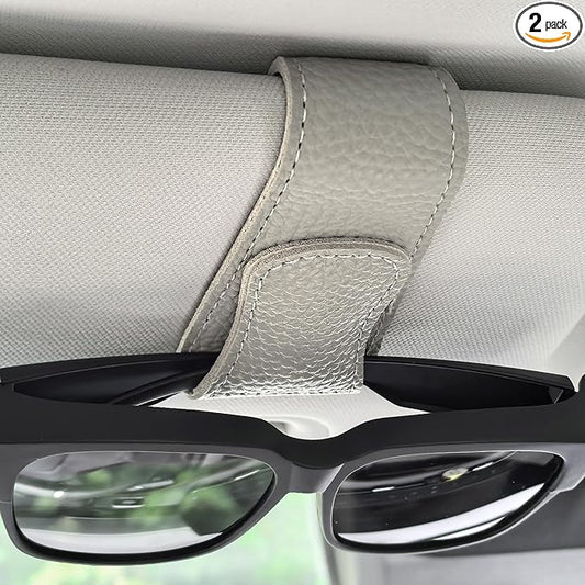 2 Packs Sunglasses Holders for Car Visor, Magnetic Leather Glasses Eyeglass Hanger Clip for Car, Ticket Card Clip Sunglasses Mount, Sunglass Organizer for Auto Accessories (Gray)