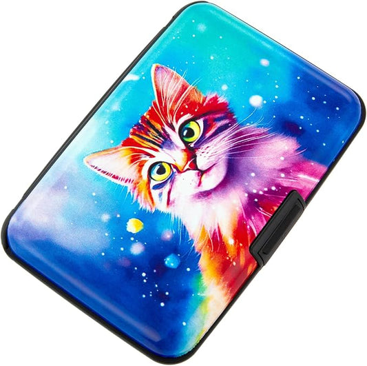 Credit Card Holder for Women Men RFID Blocking Wallet Small Business Metal Slim Mini Aluminum Hard Case (Orange Cat)
