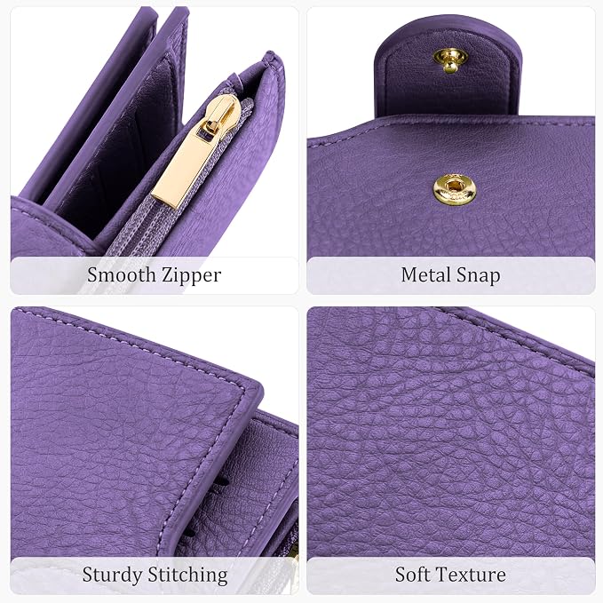 Airkit Small Women's Bifold Wallet, RFID Blocking Credit Card Holder with Zipper, Travel Cute Coin Pocket Wallet for Ladies, Lavender Purple