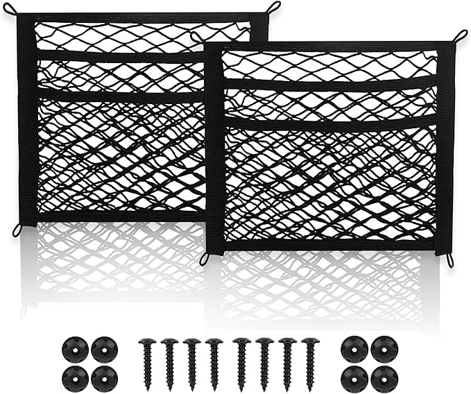 3 Layer Small Cargo Net,Cargo Storage Pocket Net, Mesh Elastic Pouch Organizer with Mounting Screws Hooks for Car,Rv, Trunk,Boats,SUV, Truck (2 Pack,11.8 x 15.8Inch(30 x40cm)