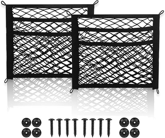 3 Layer Small Cargo Net,Cargo Storage Pocket Net, Mesh Elastic Pouch Organizer with Mounting Screws Hooks for Car,Rv, Trunk,Boats,SUV, Truck (2 Pack,11.8 x 15.8Inch(30 x40cm)