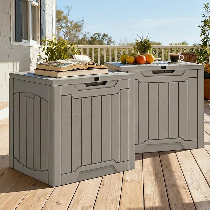 YITAHOME 31 Gallon Outdoor Storage Box, Resin Deck Box and Waterproof Package Delivery Box for Gardening Tools, Pool Supplies, Patio Furniture, Lockable, Taupe