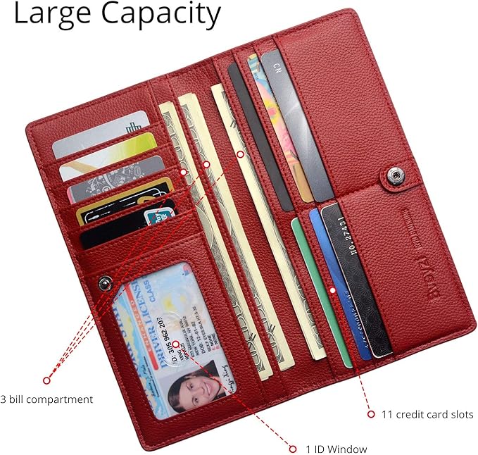 Bveyzi Ultra Slim Thin Leather RFID Blocking Credit Card Holder Bifold Clutch Wallets for Women