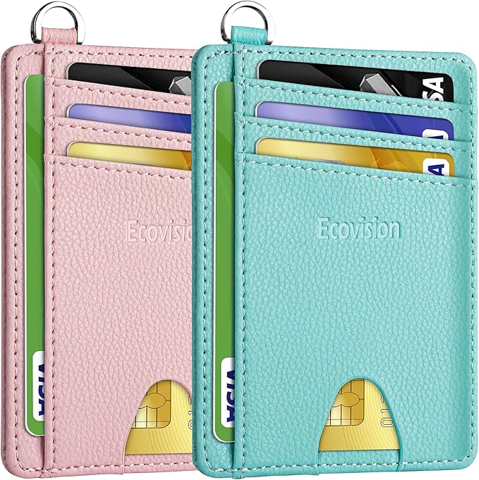 EcoVision Slim Minimalist Front Pocket Wallet, RFID Blocking Credit Card Holder Wallet with Detachable D-Shackle for Men Women