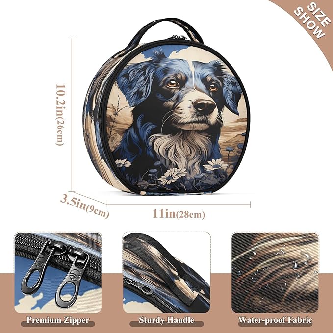 senya Round Cosmetic Pouch Travel Makeup Train Case Black Dog Makeup Organizer Bag with Adjustable Dividers Portable for Cosmetics Makeup Brushes Toiletry Jewelry Accessories