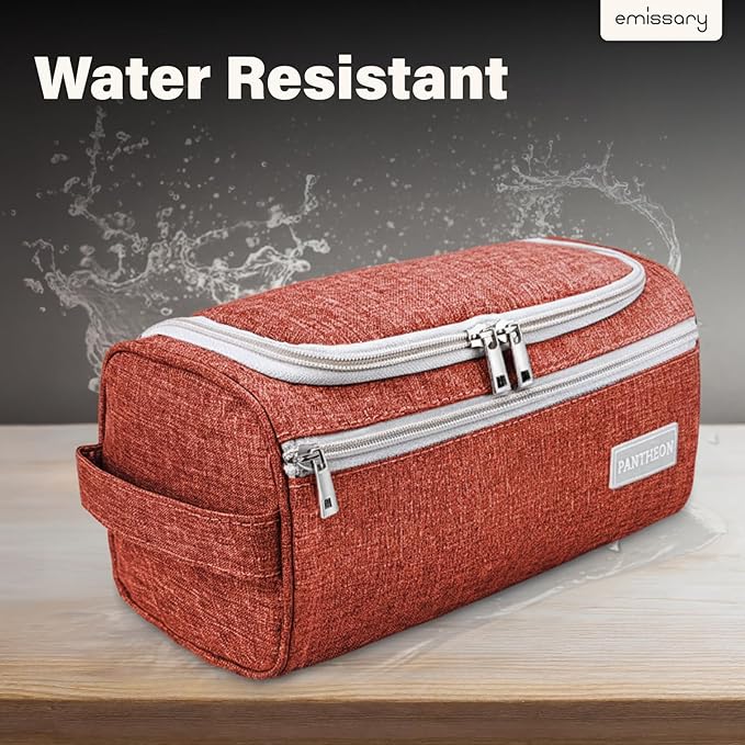 Pantheon Men's Toiletry Bag - Travel Toiletry Bag Wash Bag Hanging Dopp Kit Shaving Kit for Bathroom Shower - Mens Travel Bag Hanging Toiletry Organizer Toiletry Kit for Traveling (Brick Red)