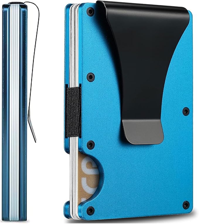 EDGE Metal Wallet for Men - Minimalist Slim Wallet - RFID Blocking Card Holder Money Clip, Smart Wallet - Aluminum Credit Card Holde Clip Turquoise