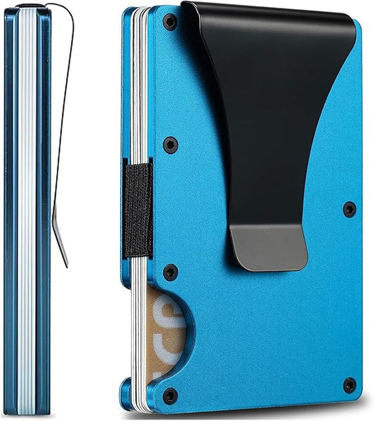 EDGE Metal Wallet for Men - Minimalist Slim Wallet - RFID Blocking Card Holder Money Clip, Smart Wallet - Aluminum Credit Card Holde Clip Turquoise