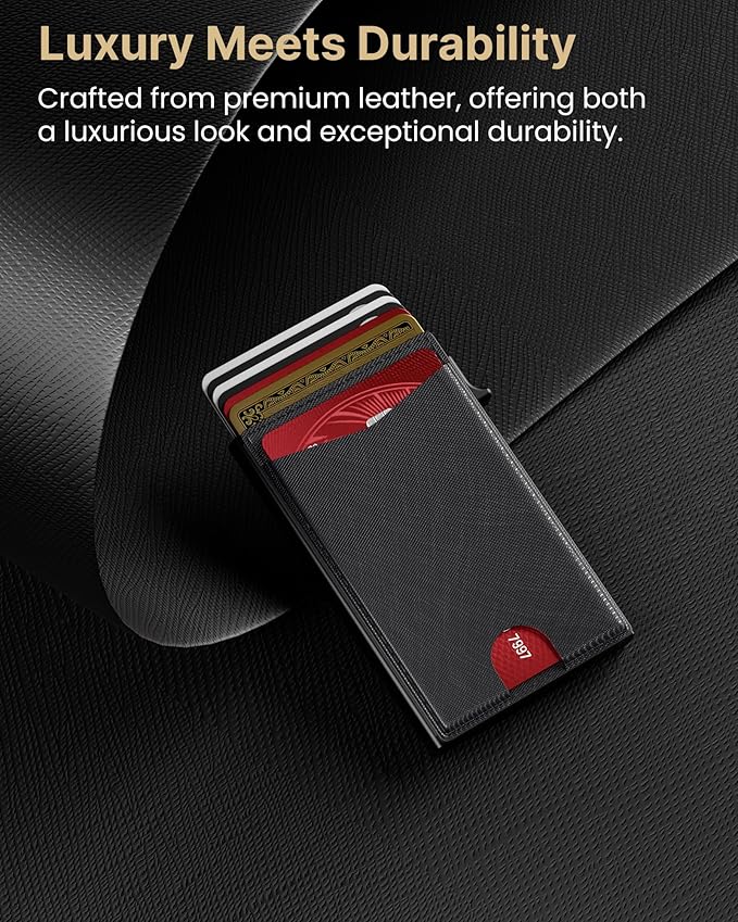 typecase Flip Pop Up Wallet for Men Card Holder: Smart Privacy & lD Display Mode, RFID Blocking, Slim Genuine Leather, Minimalist Front Pocket - 8 Cards Capacity | ID Window | Money Clip (Black)