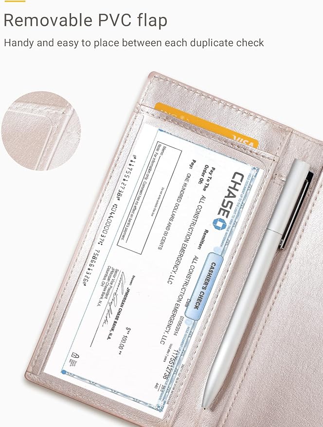 Zreal Checkbook Cover for Men & Women, Premium Vegan Leather Checkbook Holder for Top & Side Tear Duplicate Checks with RFID Blocking (Champagne)
