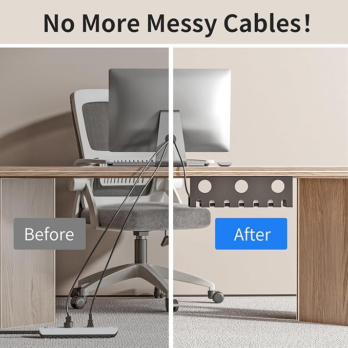 Delamu 2 Pack Metal Under Desk Cable Management Tray, U Channel Cord Organizer Box, Office Under Desk Cord Organizers, Cable Management with Various Accessories, Black, 15.75 Inches