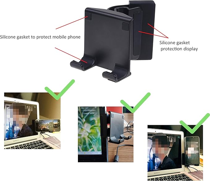 Kare Kind Smartphone Clip-On Holder - Attaches to Monitor and Laptops - Adjustable Mount for Slim or Thick Monitors (up to 25mm) - with A Universal Phone Dock/Stand