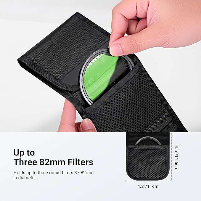 NEEWER 82mm Filter Case, Trifold Foldable Splash Resistant Protective Carry Pouch Storage Bag Accessories, Holds Up to Three 82mm Round Camera Lens Filters, PB15