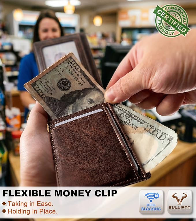 BULLIANT Men Wallet,Magnetic Slim Wallet 10 cards Build-in Bill Folder ID Windows RFID Blocking