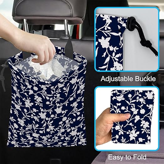 Car Trash Bag Trendy Floral Car Garbage Bag Hanging Car Trash Can for Back Seat with Drawstring