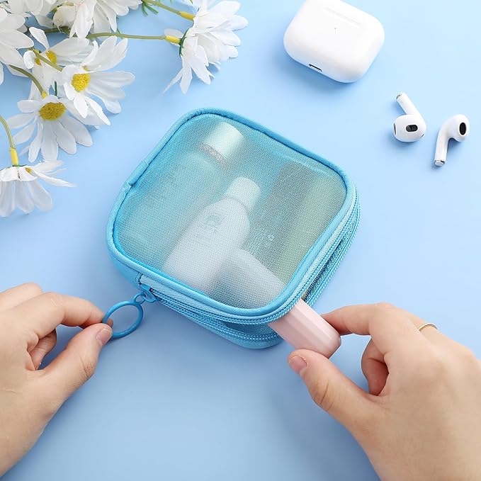 Weewooday 4 Pcs Mesh Makeup Bag Mesh Cosmetic Bag Travel Toiletry Pouch with Zipper Mini Makeup Cosmetic Purse for Daily Accessory(Small,Blue)